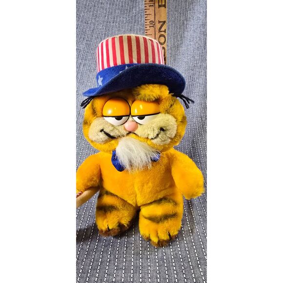 Vintage 1981 Dakin Garfield Patriotic Uncle Sam Plush Stuffed Animal 8" Flag - Picture 10 of 11
